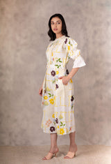 Hand Block Floral Jumpsuit With Hand Made Details In Linen - Jumpsuit - Mizyana