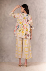 Hand Block Floral Print Pink Tuck Top In Cotton Silk - Shirt - Mizyana