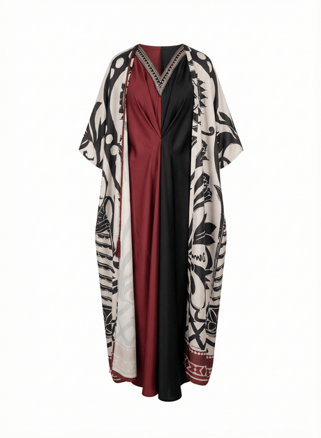 Harf Graphic Print Kaftan and Inner Dress Two-Piece Set - Two-Piece Set - Mizyana