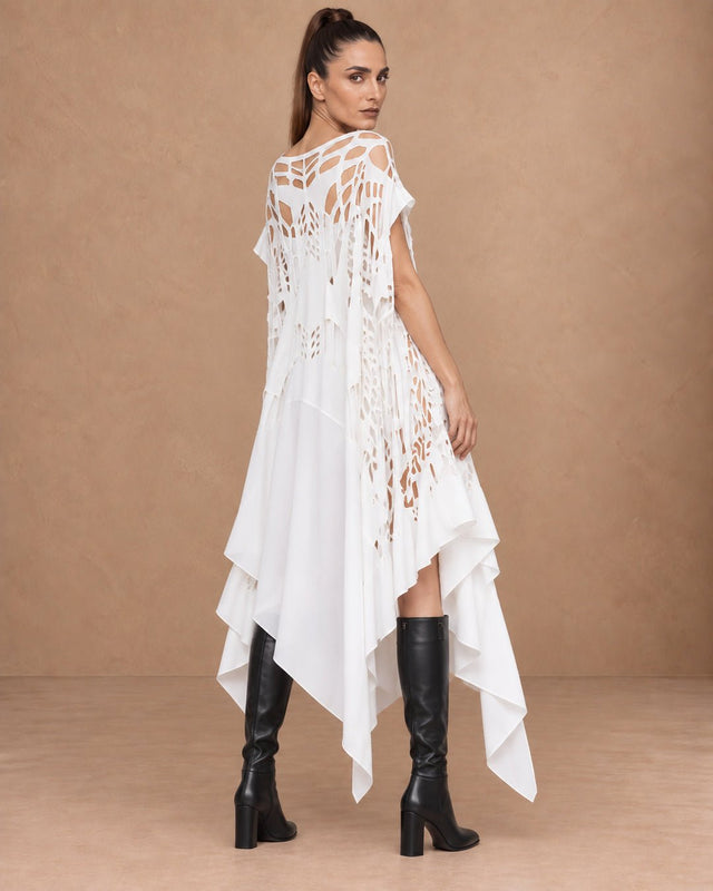 Heka Flexible White Cut-Out Viscose Dress - Dress - Mizyana