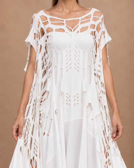 Heka Flexible White Cut-Out Viscose Dress - Dress - Mizyana