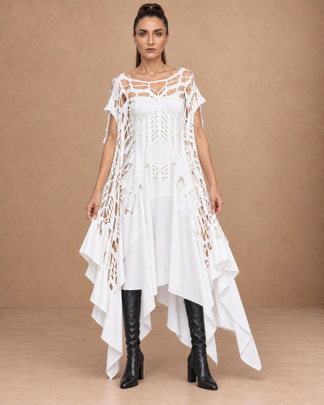 Heka Flexible White Cut-Out Viscose Dress - Dress - Mizyana