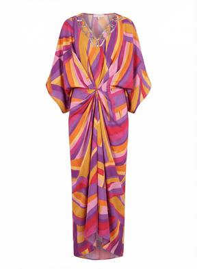 Huescape Swirl Stripe Print Batwing Kaftan Dress - Kaftan - Mizyana