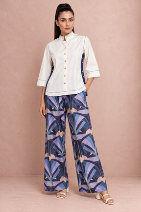 Hugo White Shirt and Lotus Geometric Linen Trousers Two-Piece Set - Two-Piece Set - Mizyana