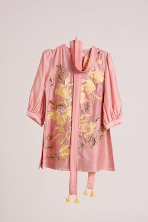 Ice Pink Lysha - Sleek Scarf Evening Top + Pants - Two-Piece Set - Mizyana