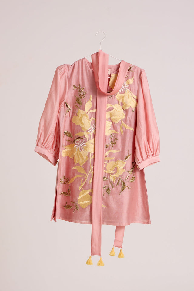 Ice Pink Lysha - Sleek Scarf Evening Top + Pants - Two-Piece Set - Mizyana