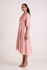 Ice Pink Mezlyn - Pinched Waist Midi Dress - Dress - Mizyana