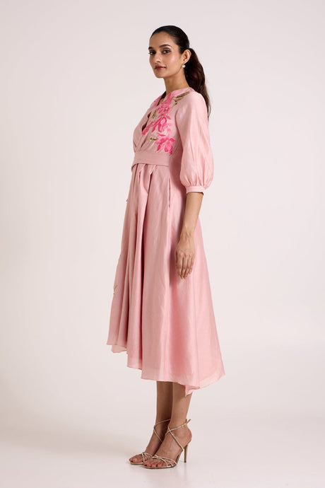 Ice Pink Mezlyn - Pinched Waist Midi Dress - Dress - Mizyana