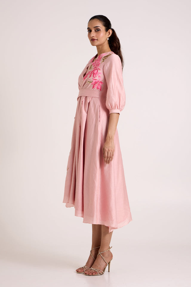 Ice Pink Mezlyn - Pinched Waist Midi Dress - Dress - Mizyana