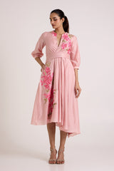 Ice Pink Mezlyn - Pinched Waist Midi Dress - Dress - Mizyana