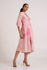 Ice Pink Mezlyn - Pinched Waist Midi Dress - Dress - Mizyana