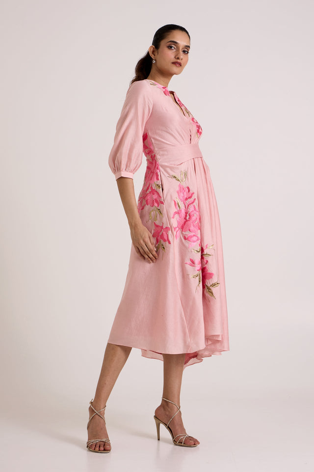 Ice Pink Mezlyn - Pinched Waist Midi Dress - Dress - Mizyana
