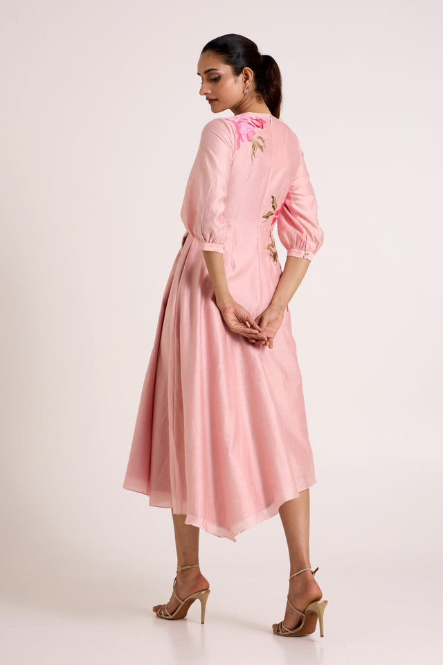 Ice Pink Mezlyn - Pinched Waist Midi Dress - Dress - Mizyana