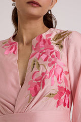 Ice Pink Mezlyn - Pinched Waist Midi Dress - Dress - Mizyana