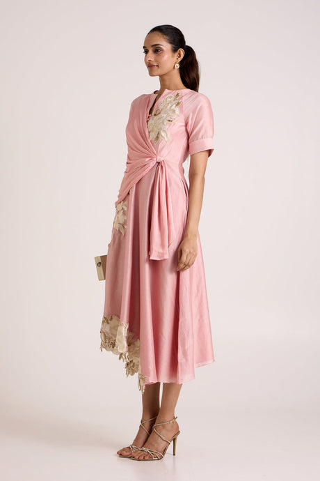 Ice Pink Raizin - Crossover Scarf Midi Dress - Dress - Mizyana