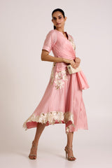 Ice Pink Raizin - Crossover Scarf Midi Dress - Dress - Mizyana