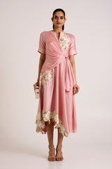 Ice Pink Raizin - Crossover Scarf Midi Dress - Dress - Mizyana