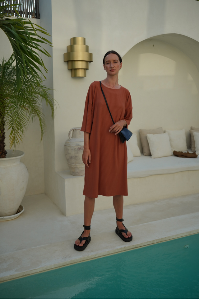 Eva ribbed dress - Caramel