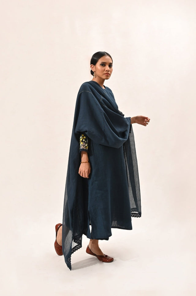 Indigo a Line Layered Kurta Set - Two-Piece Set - Mizyana