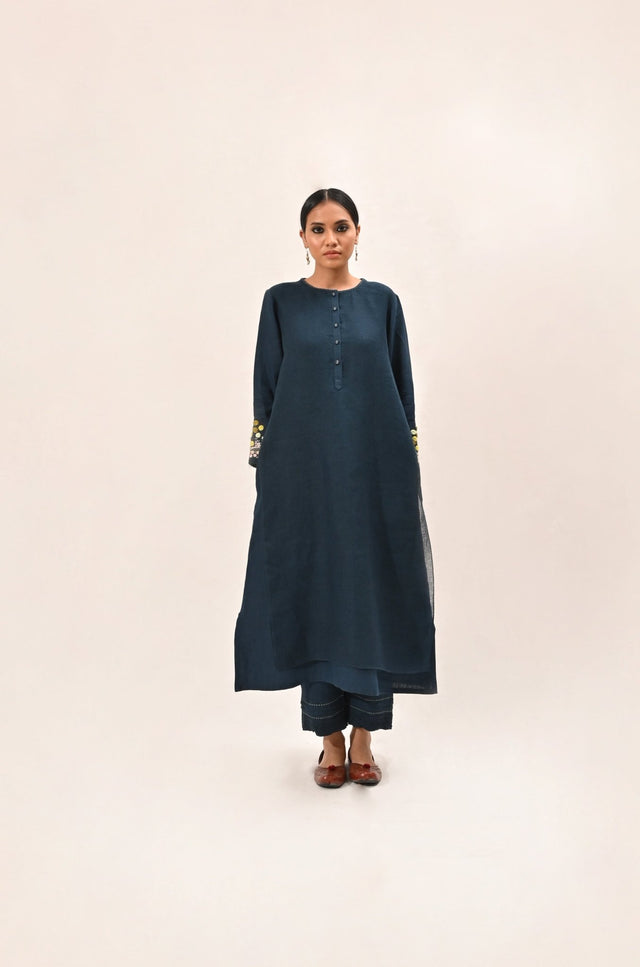 Indigo a Line Layered Kurta Set - Two-Piece Set - Mizyana