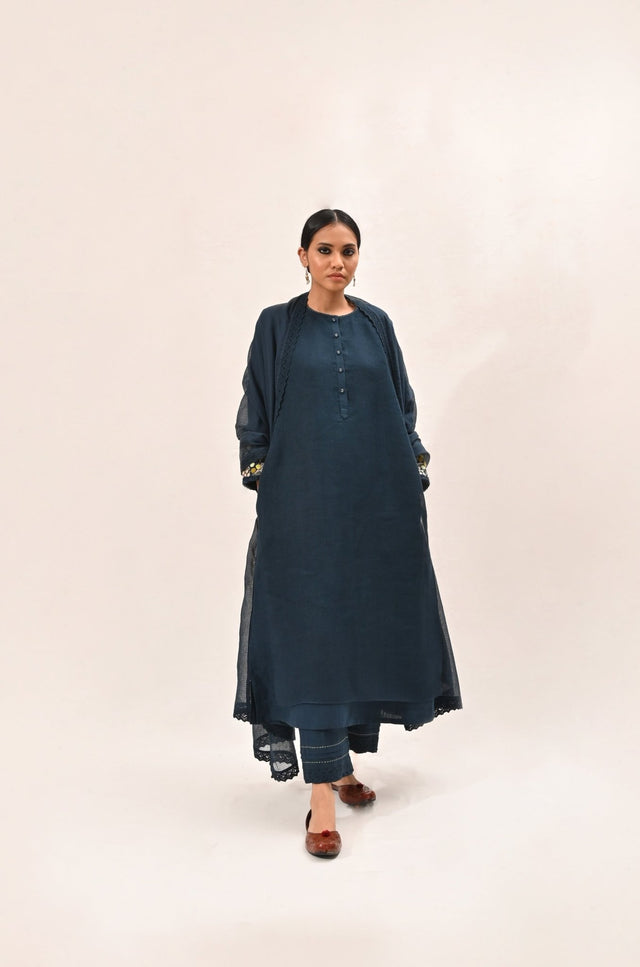 Indigo a Line Layered Kurta Set - Two-Piece Set - Mizyana