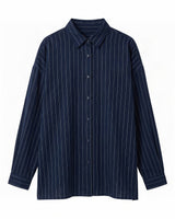 Indigo Streams Pinstripe Oversized Handwoven Cotton Shirt - Shirt - Mizyana