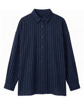 Indigo Streams Pinstripe Oversized Handwoven Cotton Shirt - Shirt - Mizyana