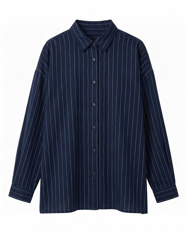 Indigo Streams Pinstripe Oversized Handwoven Cotton Shirt - Shirt - Mizyana