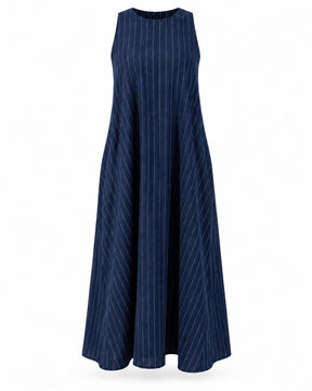 Indigo Streams Striped Handwoven Cotton Dress - Dress - Mizyana