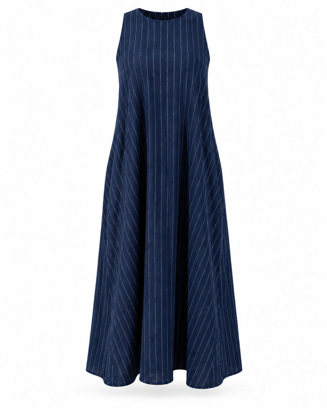 Indigo Streams Striped Handwoven Cotton Dress - Dress - Mizyana