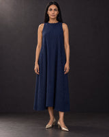Indigo Streams Striped Handwoven Cotton Dress - Dress - Mizyana