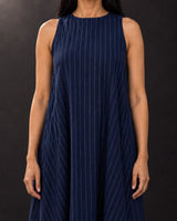 Indigo Streams Striped Handwoven Cotton Dress - Dress - Mizyana