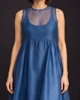 Ink Blue Handwoven Organza Midi Dress - Dress - Mizyana