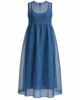 Ink Blue Handwoven Organza Midi Dress - Dress - Mizyana