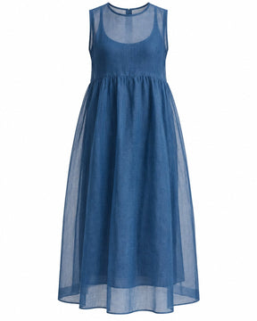 Ink Blue Handwoven Organza Midi Dress - Dress - Mizyana