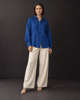 Ink Blue Mulberry Silk Oversized Shirt - Shirt - Mizyana