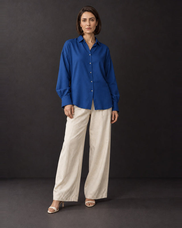 Ink Blue Mulberry Silk Oversized Shirt - Shirt - Mizyana