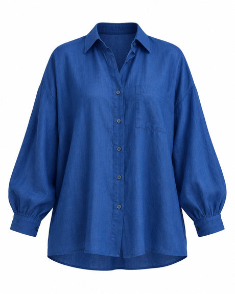 Ink Blue Mulberry Silk Oversized Shirt - Shirt - Mizyana