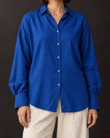 Ink Blue Mulberry Silk Oversized Shirt - Shirt - Mizyana