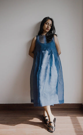 Ink Blue- Organza Dress - Dress - Mizyana