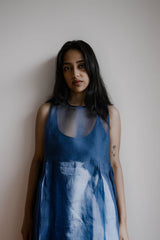 Ink Blue- Organza Dress - Dress - Mizyana