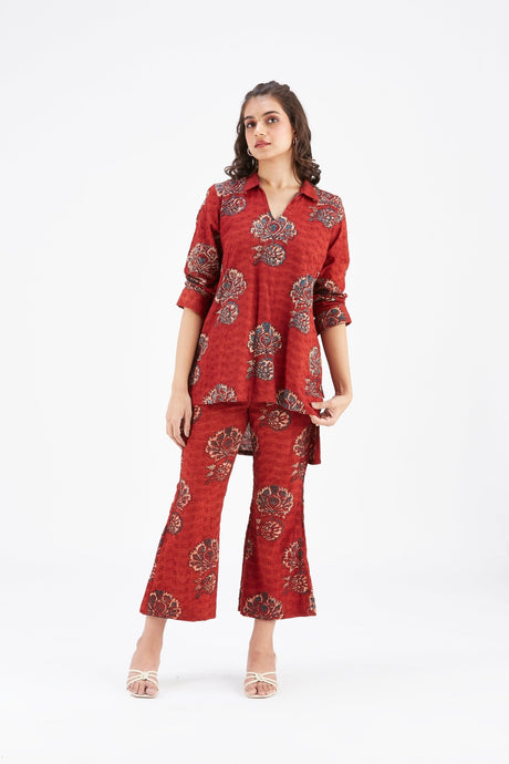 Inya Red kurta set - Two-Piece Set - Mizyana