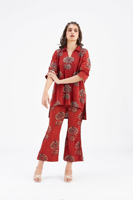 Inya Red kurta set - Two-Piece Set - Mizyana