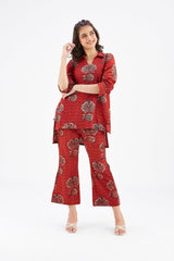 Inya Red kurta set - Two-Piece Set - Mizyana