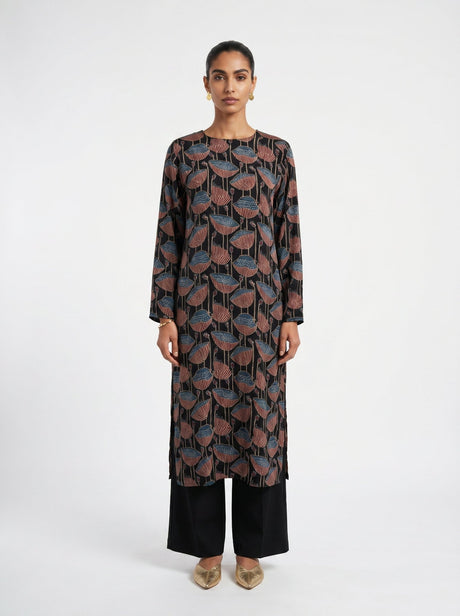 Iva Black Modal Kurta set - Two-Piece Set - Mizyana