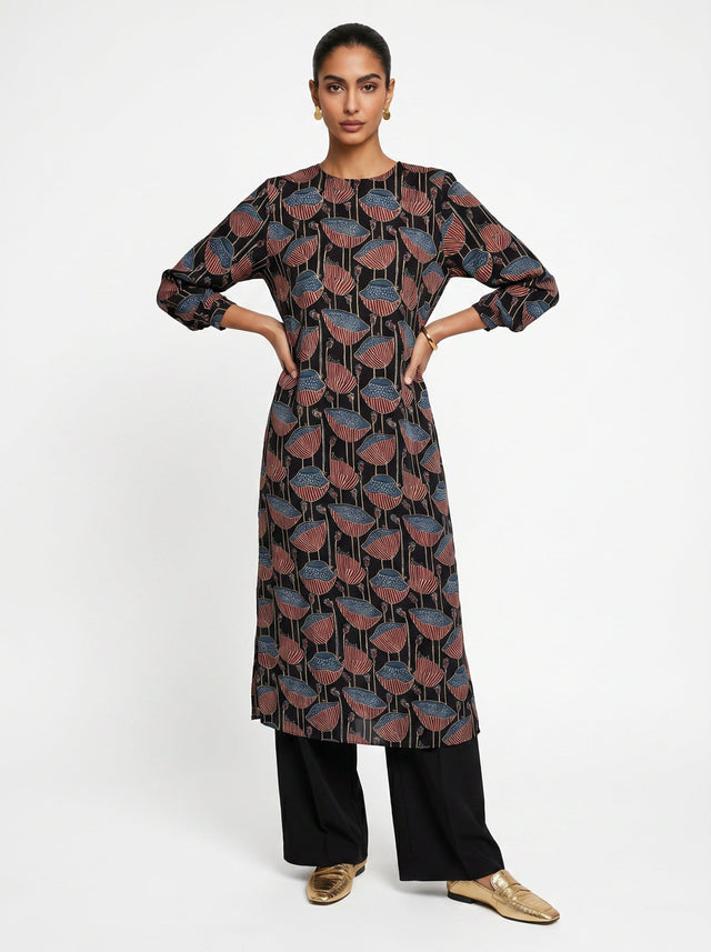 Iva Black Modal Kurta set - Two-Piece Set - Mizyana