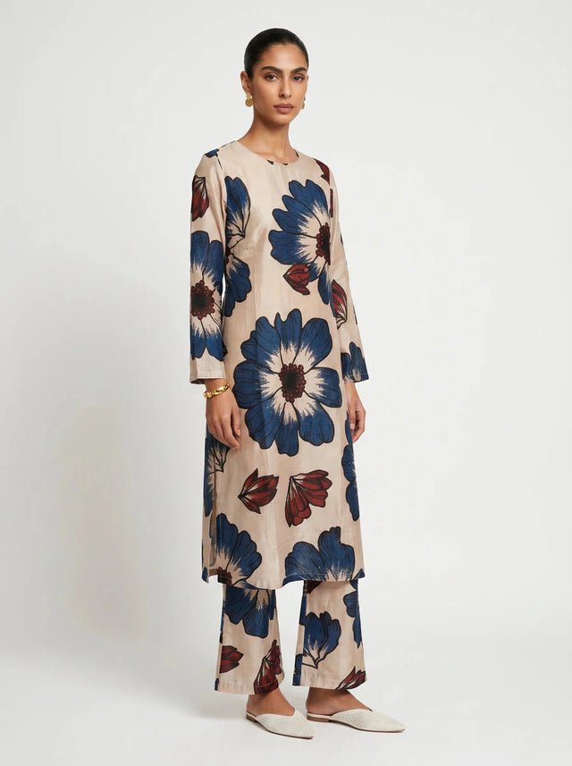 Iva White Chanderi Kurta set - Two-Piece Set - Mizyana