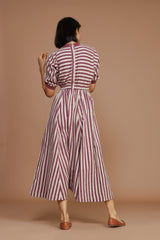 Ivory and Mauve Striped Mati Sphara Jumpsuit - Jumpsuit - Mizyana