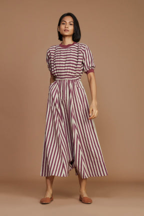 Ivory and Mauve Striped Mati Sphara Jumpsuit - Jumpsuit - Mizyana