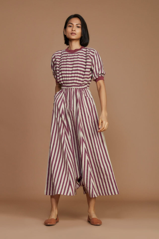 Ivory and Mauve Striped Mati Sphara Jumpsuit - Jumpsuit - Mizyana